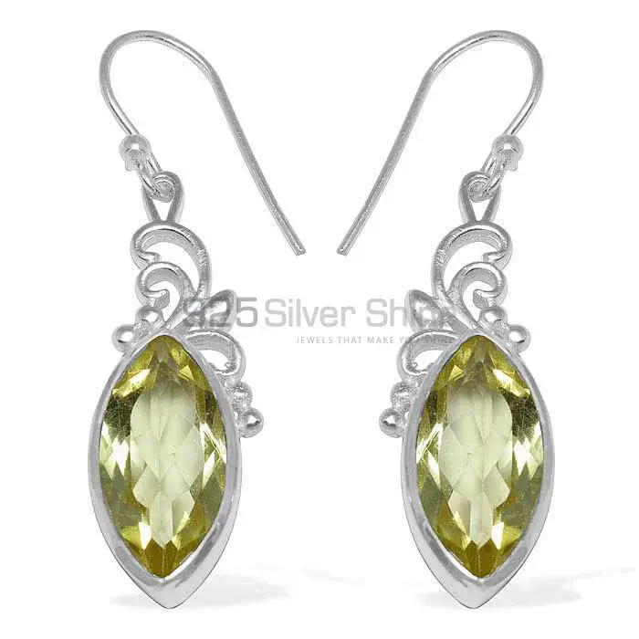 Solid 925 Silver Earrings In Natural Lemon Quartz Gemstone 925SE855