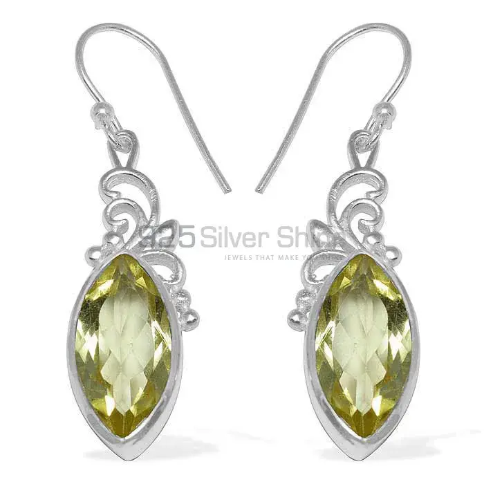 Solid 925 Silver Earrings In Natural Lemon Quartz Gemstone 925SE855_0