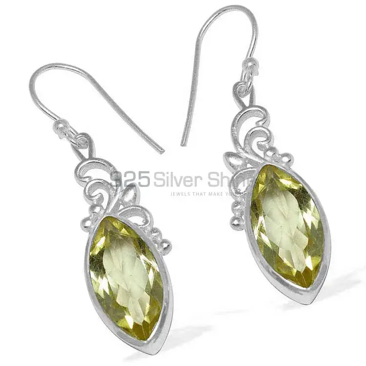 Solid 925 Silver Earrings In Natural Lemon Quartz Gemstone 925SE855_1