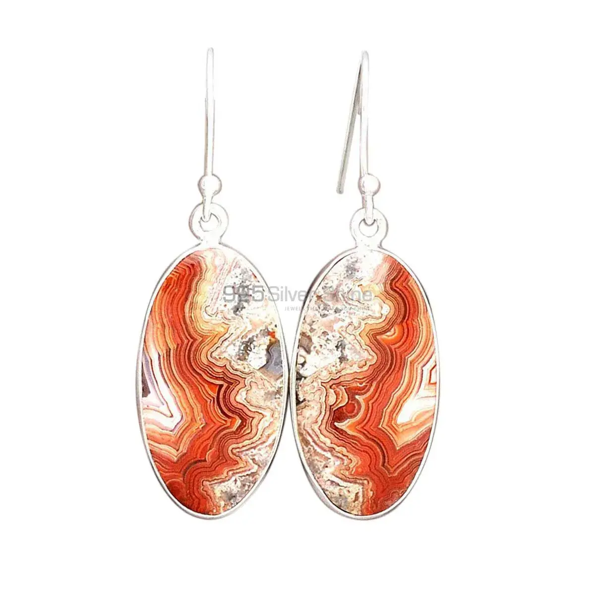 Solid 925 Silver Earrings In Natural Mexican Laguna Lace Gemstone 925SE2254_0