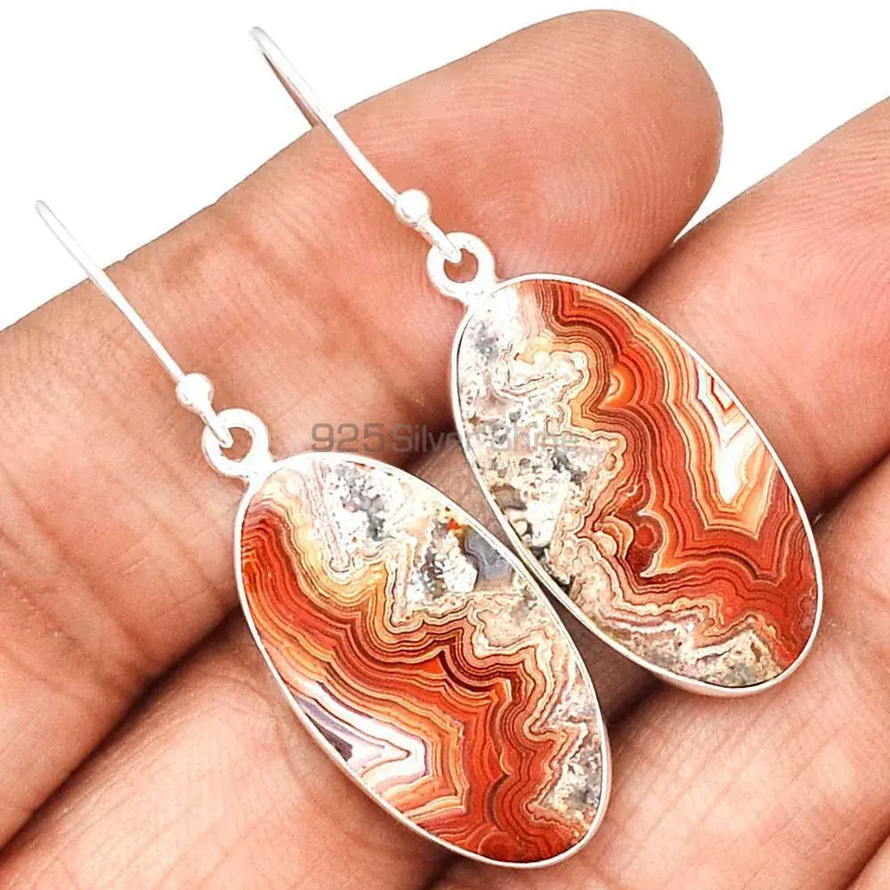 Solid 925 Silver Earrings In Natural Mexican Laguna Lace Gemstone 925SE2254_1