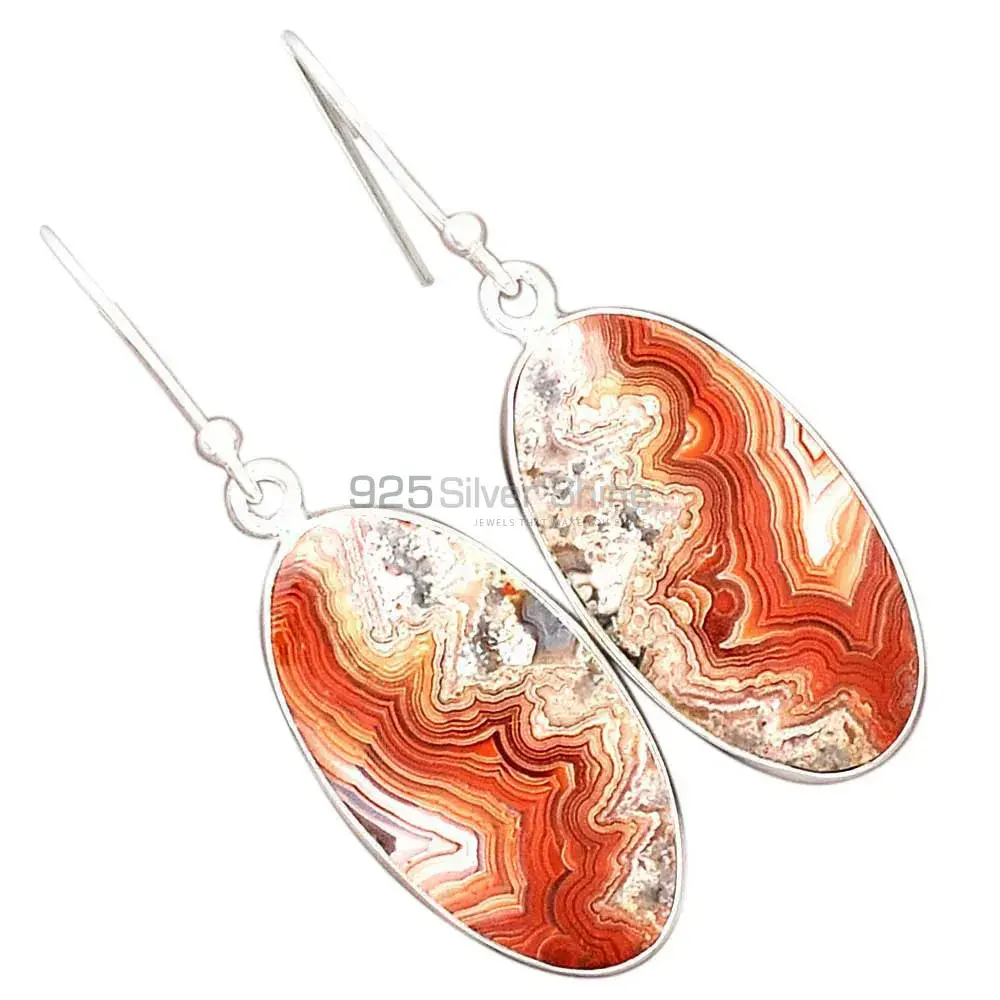 Solid 925 Silver Earrings In Natural Mexican Laguna Lace Gemstone 925SE2254_2