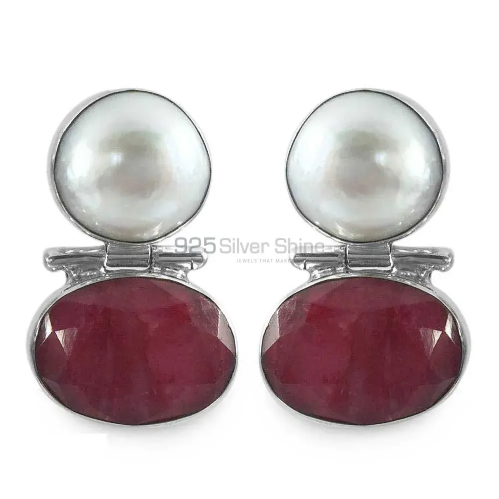 Solid 925 Silver Earrings In Natural Multi Gemstone 925SE1320_0