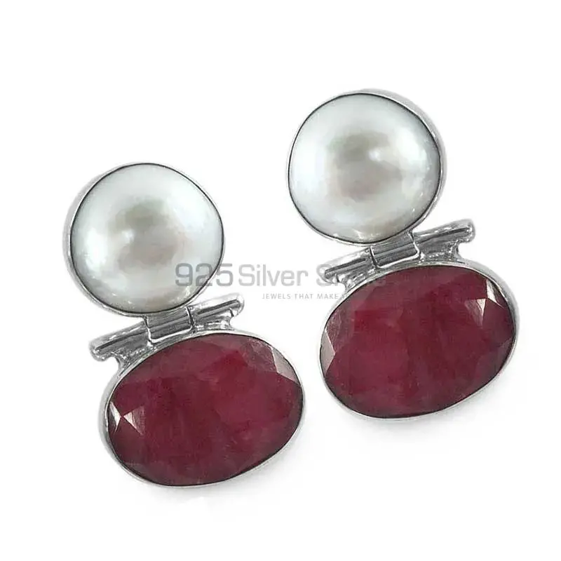 Solid 925 Silver Earrings In Natural Multi Gemstone 925SE1320_1
