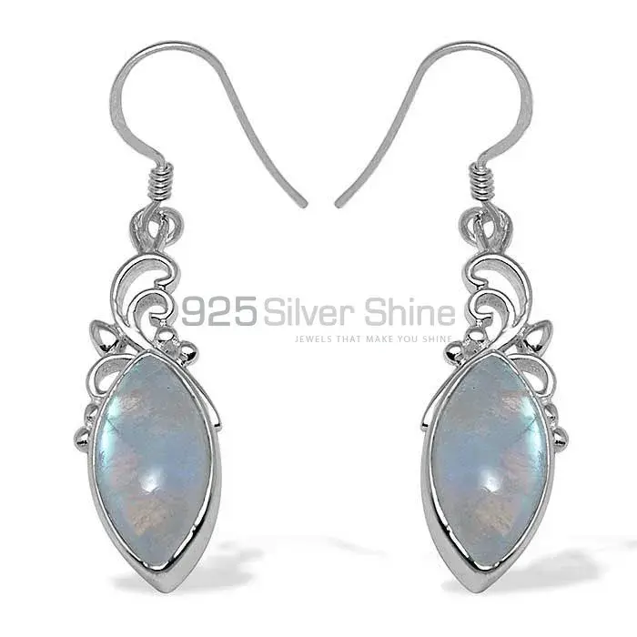 Solid 925 Silver Earrings In Natural Rainbow Moonstone 925SE1013