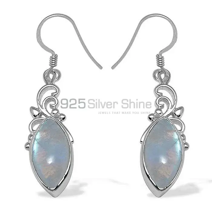 Solid 925 Silver Earrings In Natural Rainbow Moonstone 925SE1013_0