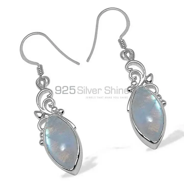 Solid 925 Silver Earrings In Natural Rainbow Moonstone 925SE1013_0