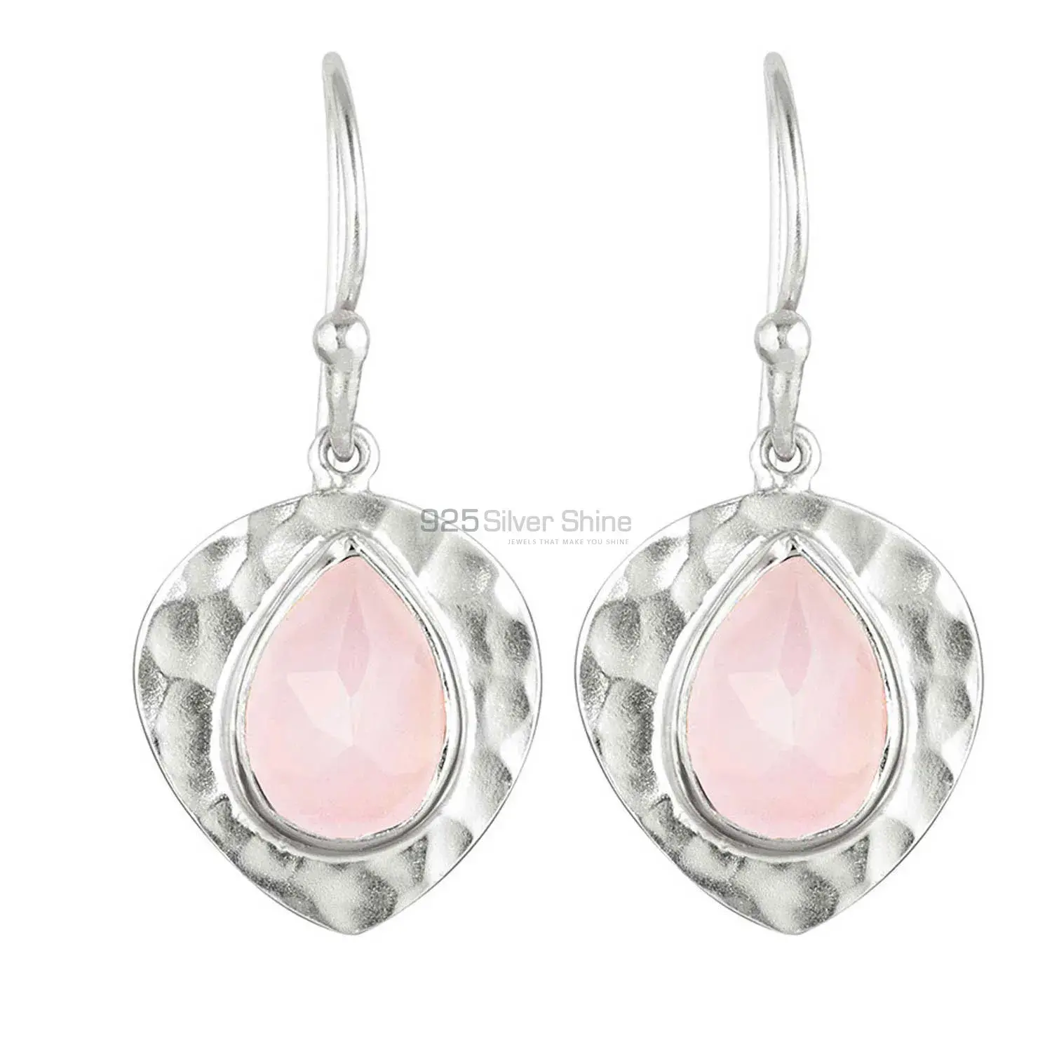 Solid 925 Silver Earrings In Natural Rose Quartz Gemstone 925SE1837
