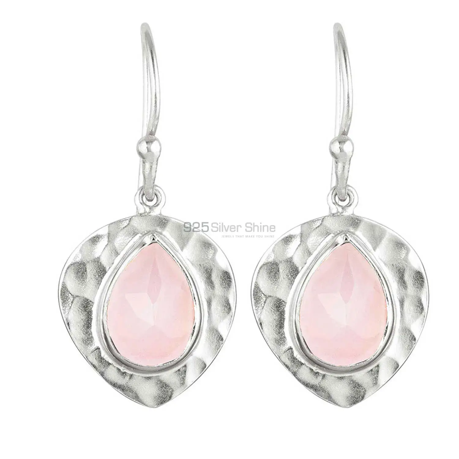 Solid 925 Silver Earrings In Natural Rose Quartz Gemstone 925SE1837_0