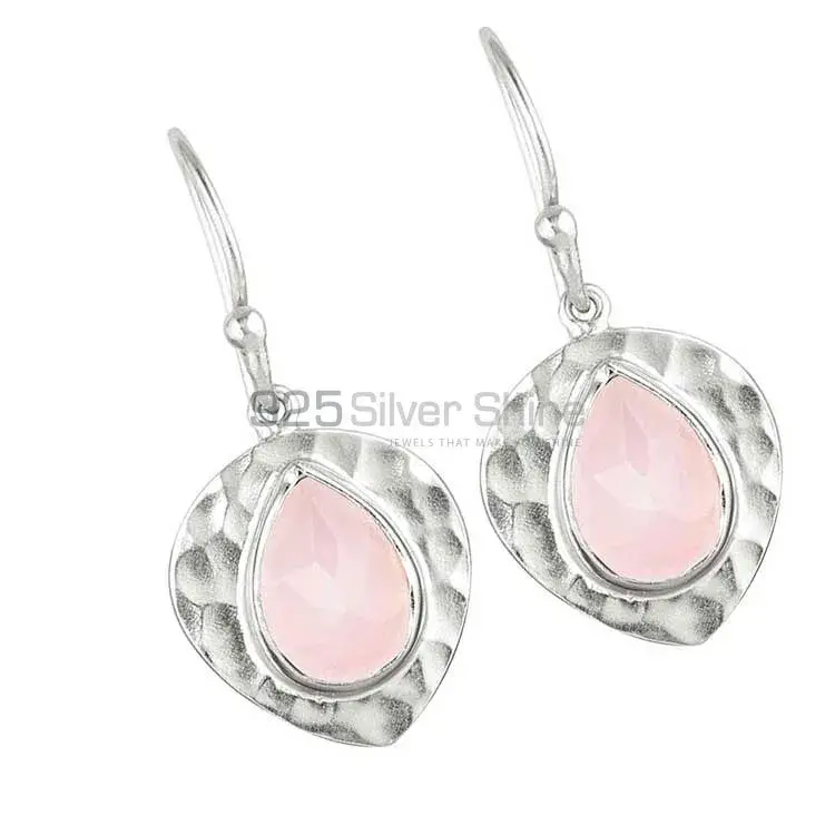 Solid 925 Silver Earrings In Natural Rose Quartz Gemstone 925SE1837_0