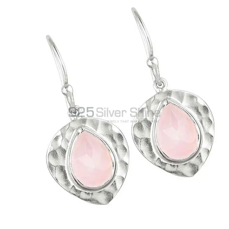 Solid 925 Silver Earrings In Natural Rose Quartz Gemstone 925SE1837_1