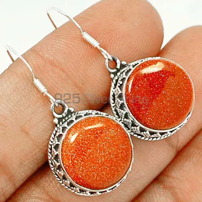 Solid 925 Silver Earrings In Natural Sunstone Gemstone 925SE2809_0