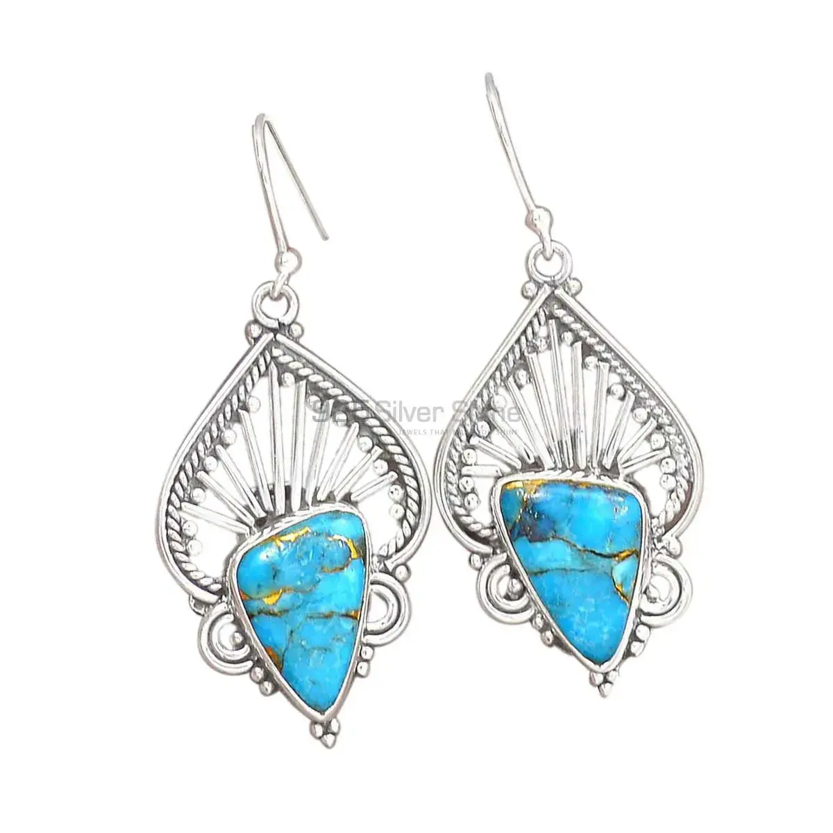 Solid 925 Silver Earrings In Natural Turquoise Gemstone 925SE2646_0