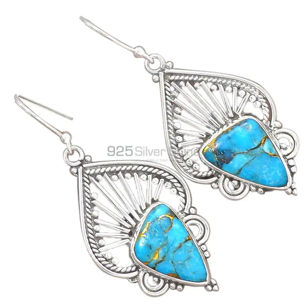 Solid 925 Silver Earrings In Natural Turquoise Gemstone 925SE2646_1