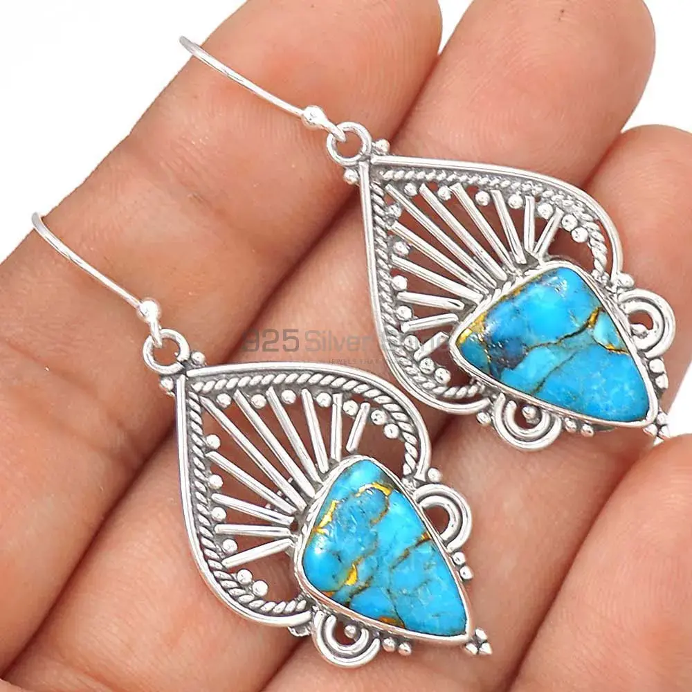 Solid 925 Silver Earrings In Natural Turquoise Gemstone 925SE2646_2