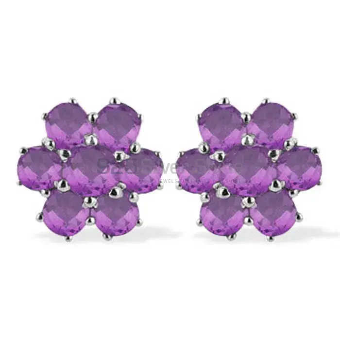 Solid 925 Silver Earrings In Semi Precious Amethyst Gemstone 925SE935