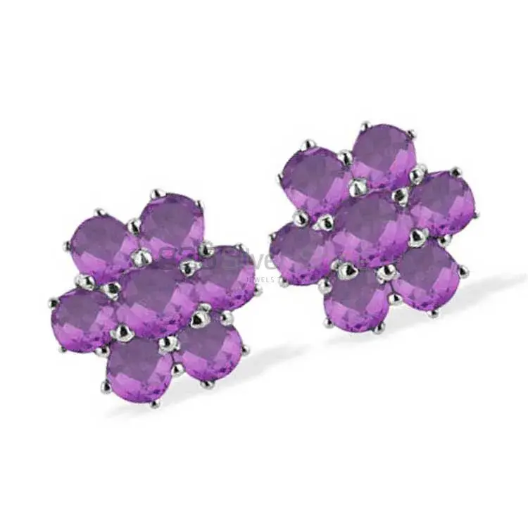 Solid 925 Silver Earrings In Semi Precious Amethyst Gemstone 925SE935_0