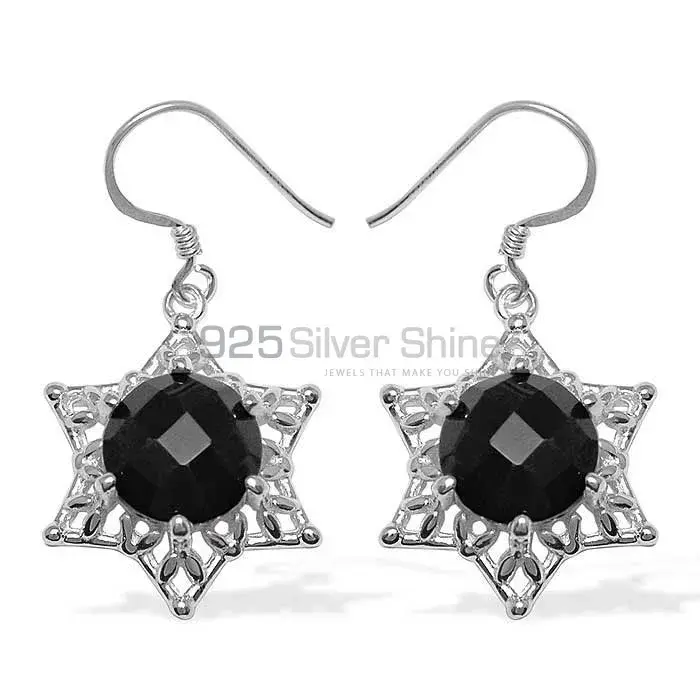 Solid 925 Silver Earrings In Semi Precious Black Onyx Gemstone 925SE1093_0