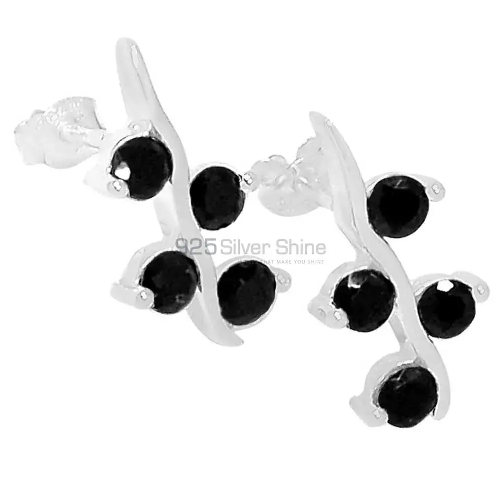 Solid 925 Silver Earrings In Semi Precious Black Onyx Gemstone 925SE619_0