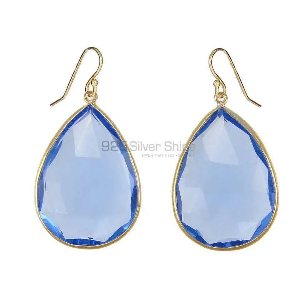 Solid 925 Silver Earrings In Semi Precious Blue Quartz Gemstone 925SE1917