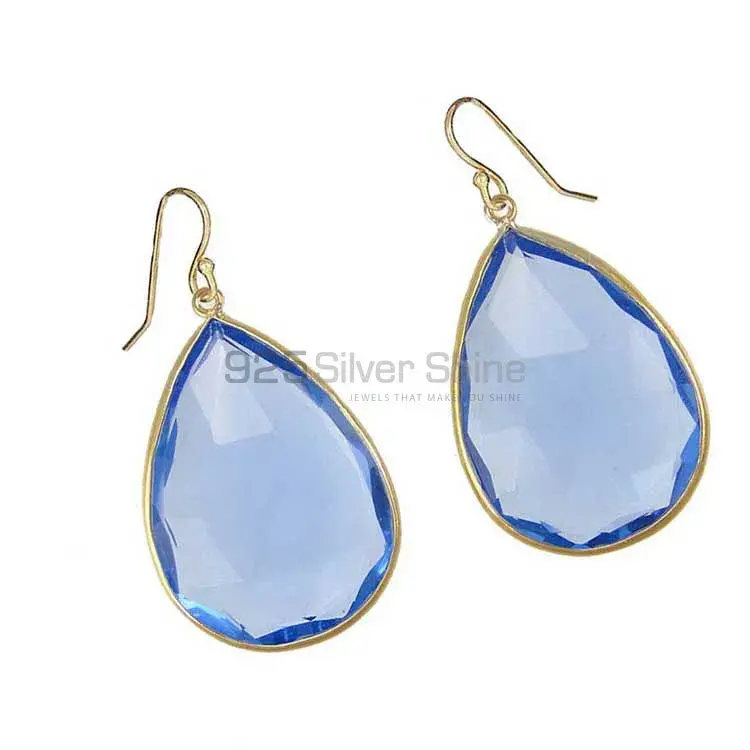 Solid 925 Silver Earrings In Semi Precious Blue Quartz Gemstone 925SE1917_0