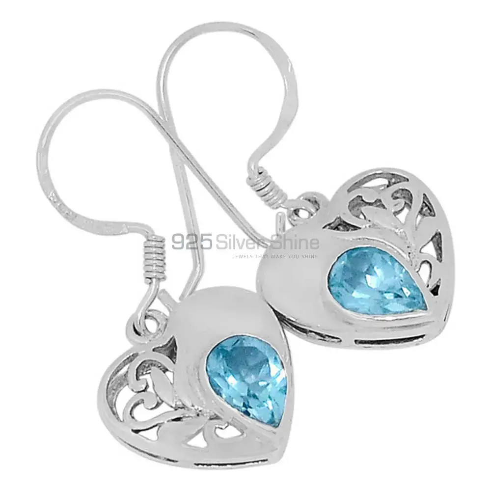 Solid 925 Silver Earrings In Semi Precious Blue Topaz Gemstone 925SE540