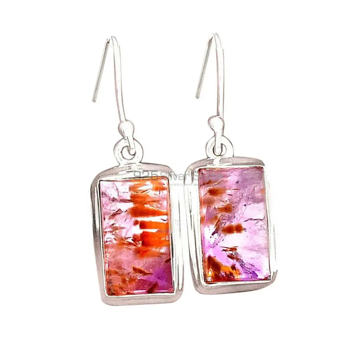 Solid 925 Silver Earrings In Semi Precious Cacoxenite Gemstone 925SE2492