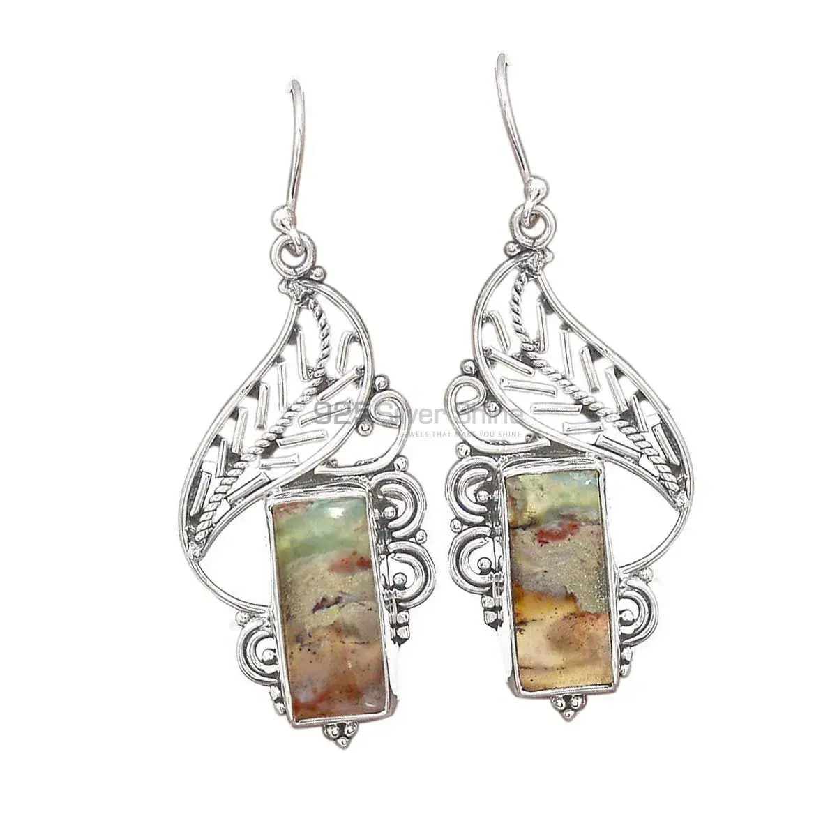 Solid 925 Silver Earrings In Semi Precious Chrysoprase Gemstone 925SE2968_0