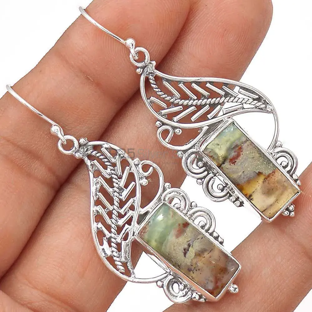 Solid 925 Silver Earrings In Semi Precious Chrysoprase Gemstone 925SE2968_1