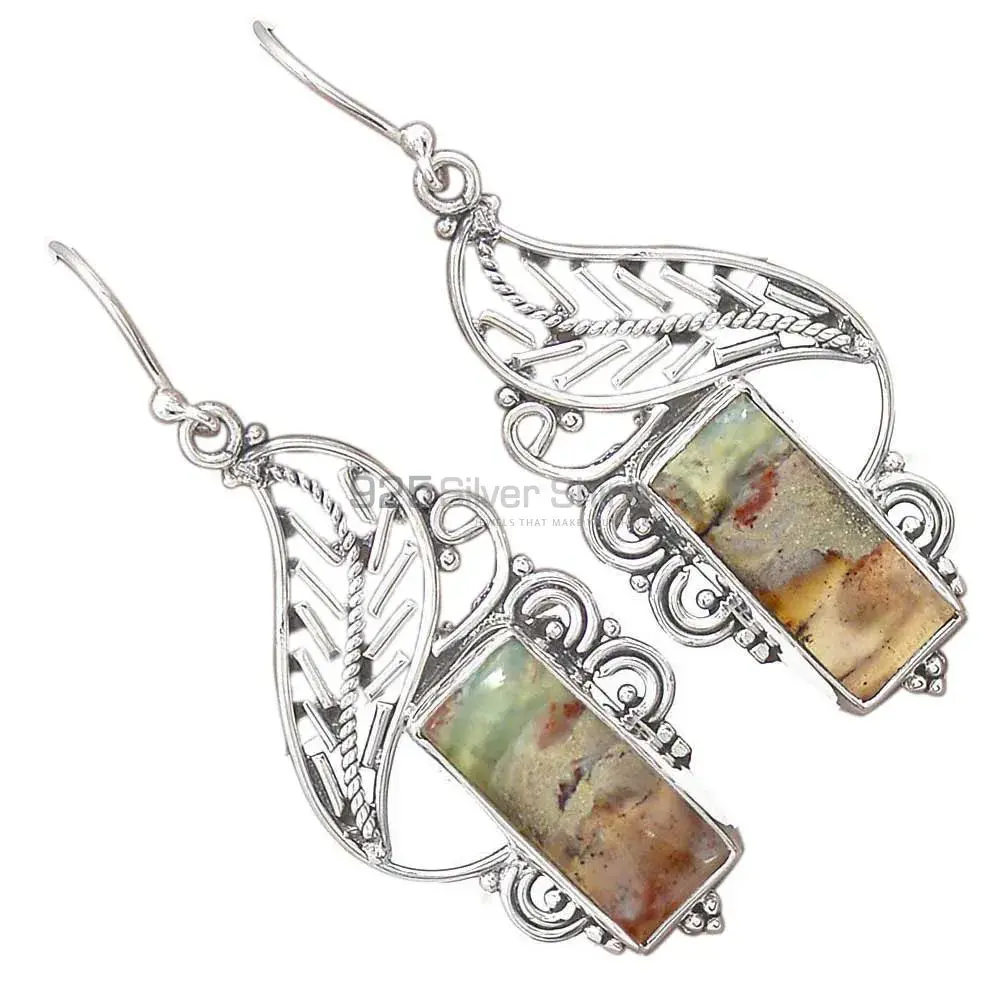 Solid 925 Silver Earrings In Semi Precious Chrysoprase Gemstone 925SE2968_1