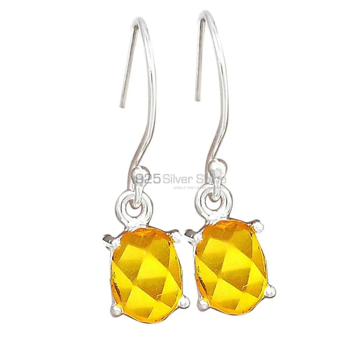 Solid 925 Silver Earrings In Semi Precious Citrine Gemstone 925SE2752_0