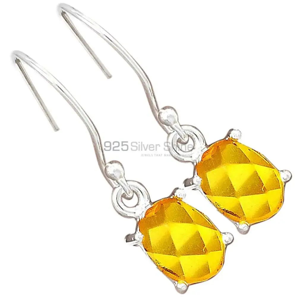 Solid 925 Silver Earrings In Semi Precious Citrine Gemstone 925SE2752_0