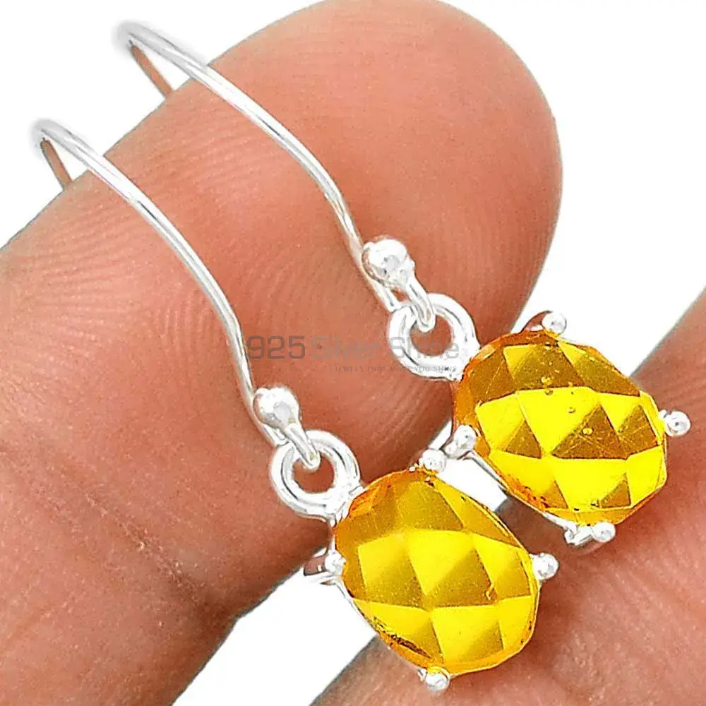 Solid 925 Silver Earrings In Semi Precious Citrine Gemstone 925SE2752_1