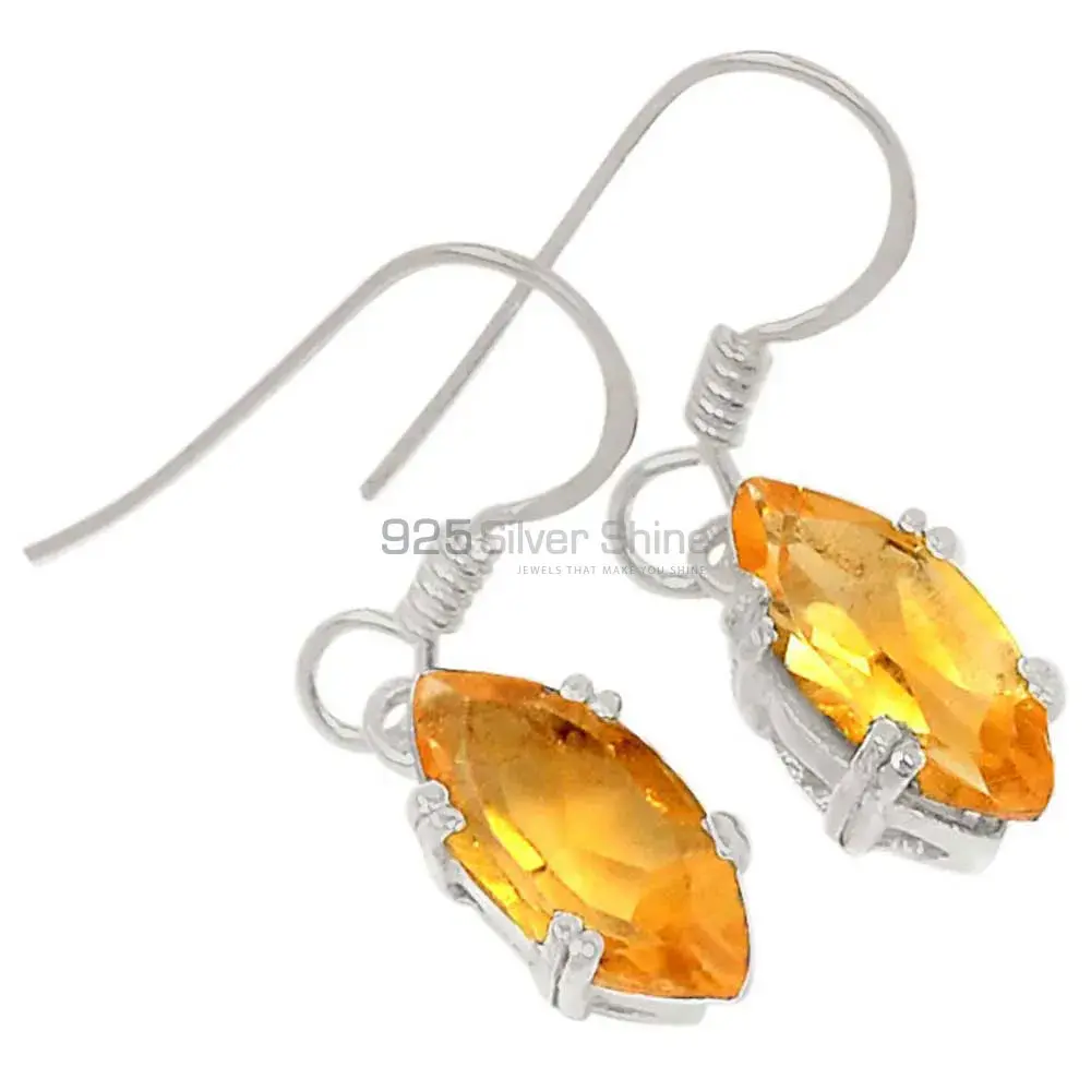 Solid 925 Silver Earrings In Semi Precious Citrine Gemstone 925SE382