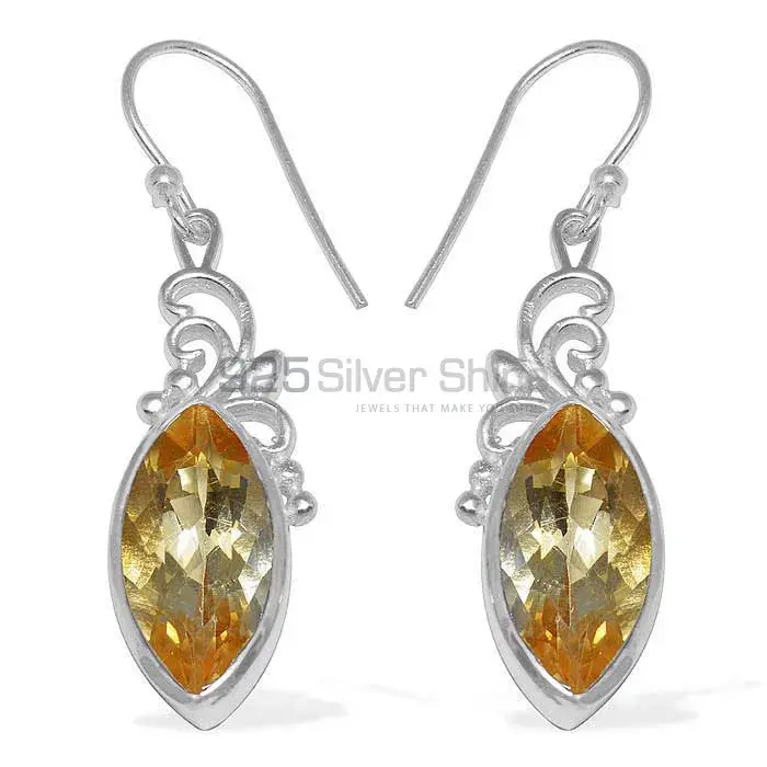 Solid 925 Silver Earrings In Semi Precious Citrine Gemstone 925SE856