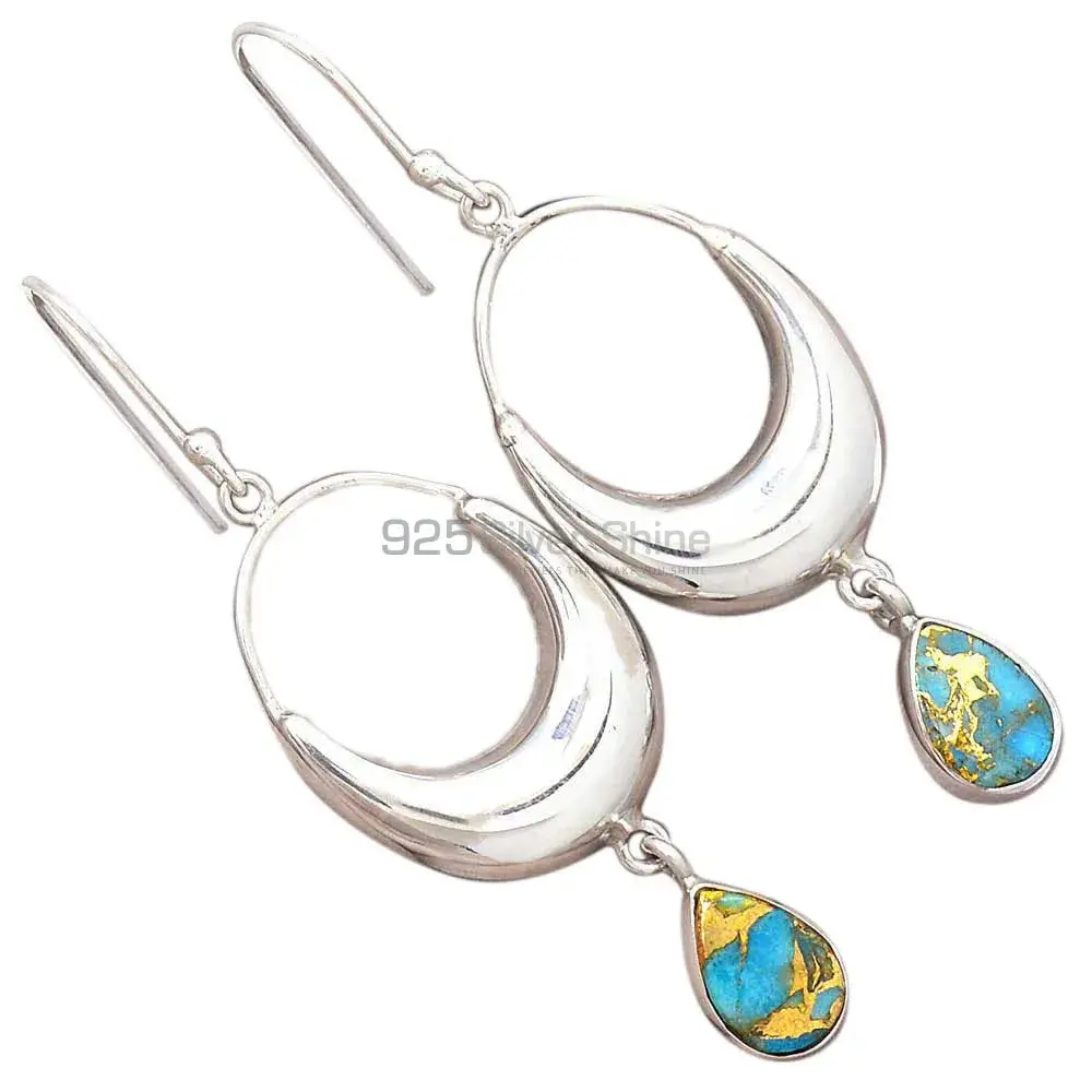 Solid 925 Silver Earrings In Semi Precious Copper Turquoise Gemstone 925SE2018_0
