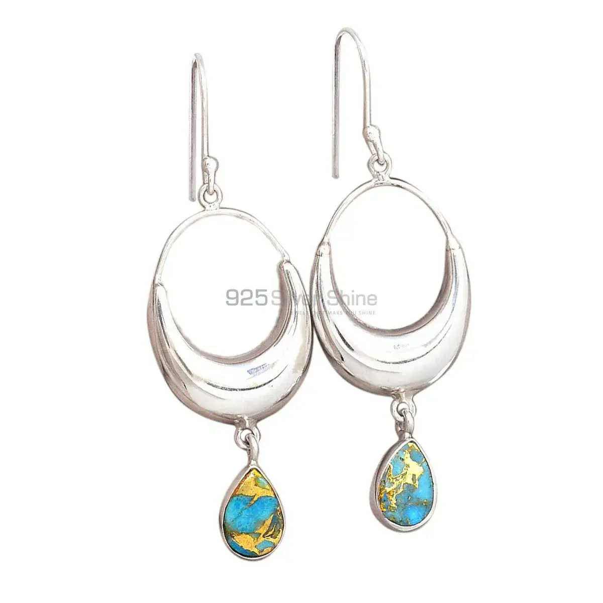 Solid 925 Silver Earrings In Semi Precious Copper Turquoise Gemstone 925SE2018_0