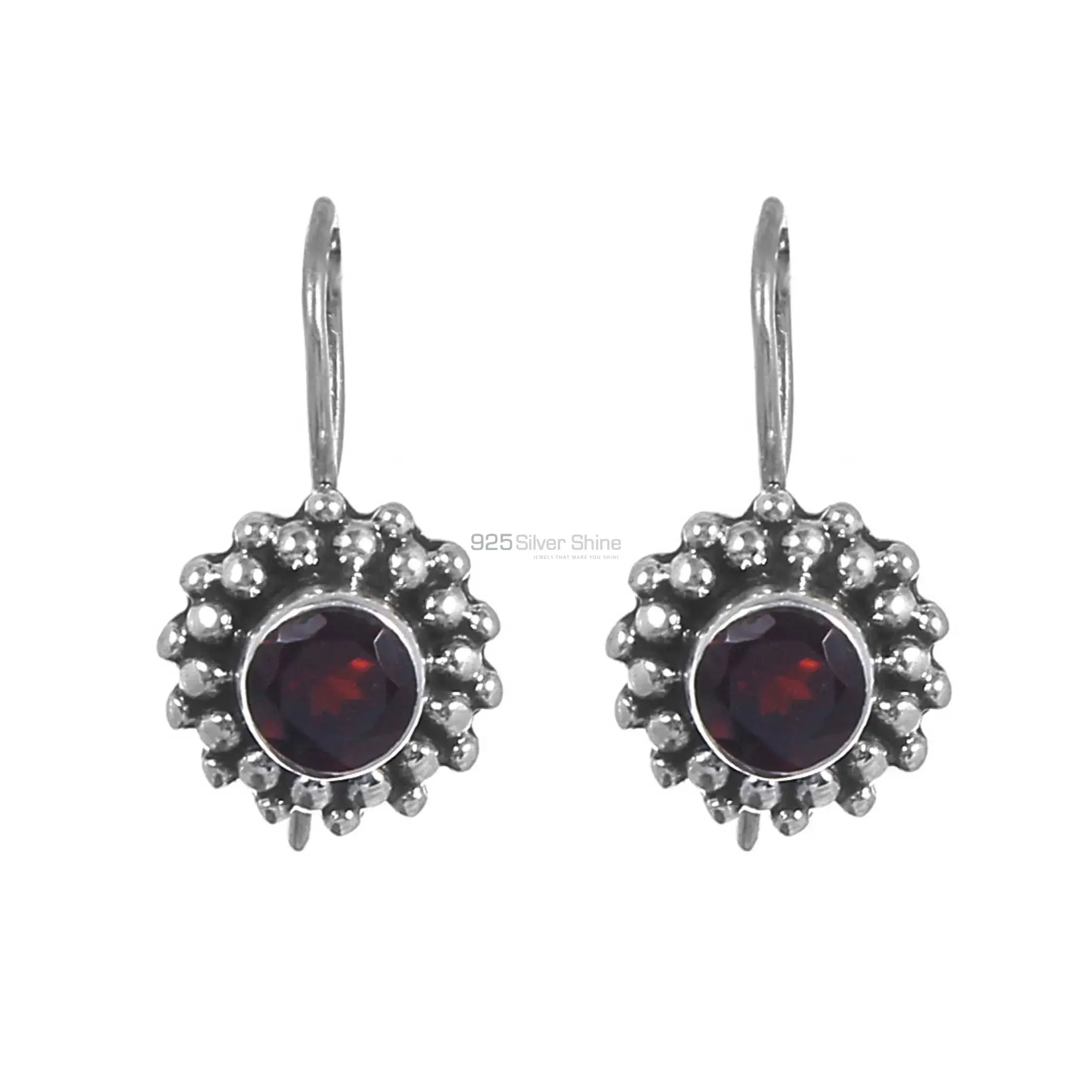Solid 925 Silver Earrings In Semi Precious Garnet Gemstone 925SE224_0