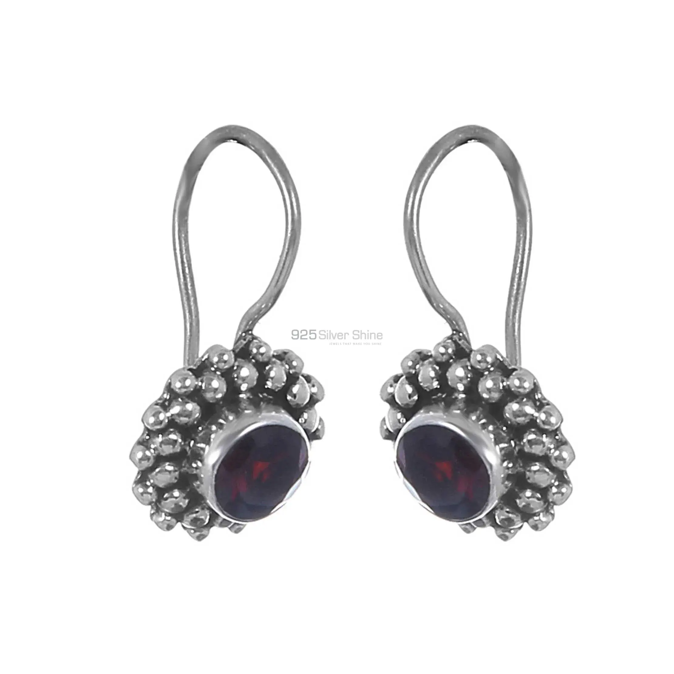 Solid 925 Silver Earrings In Semi Precious Garnet Gemstone 925SE224_0