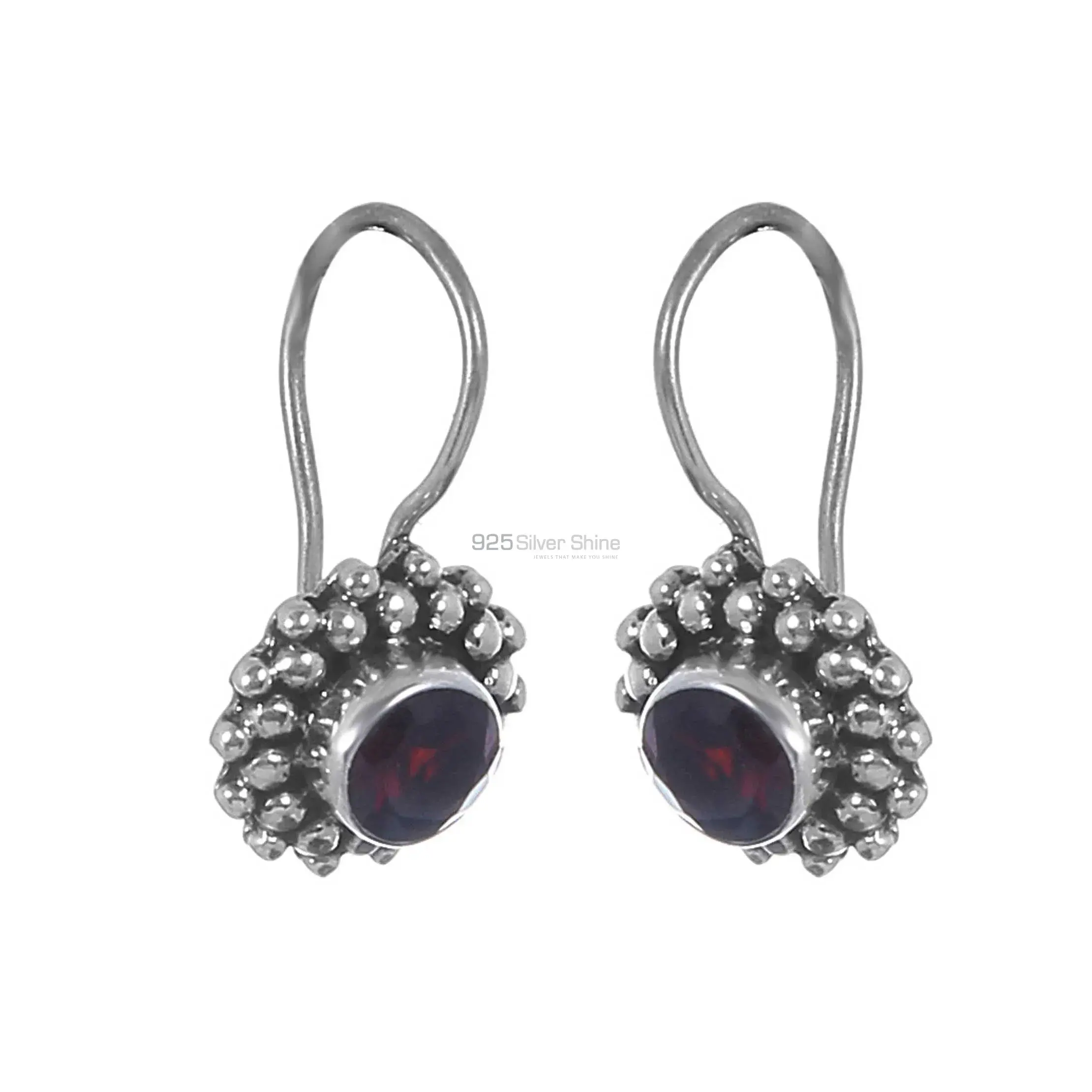 Solid 925 Silver Earrings In Semi Precious Garnet Gemstone 925SE224_1