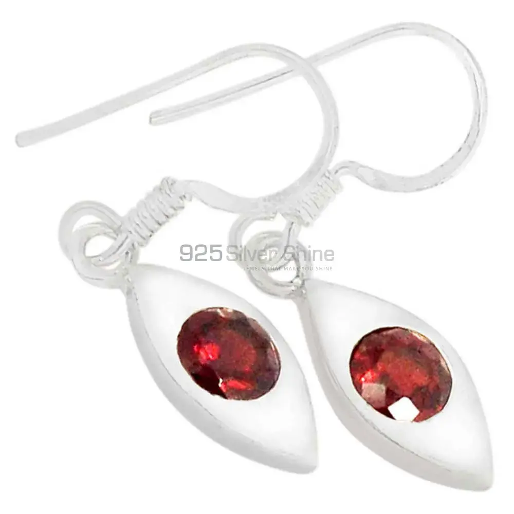 Solid 925 Silver Earrings In Semi Precious Garnet Gemstone 925SE461