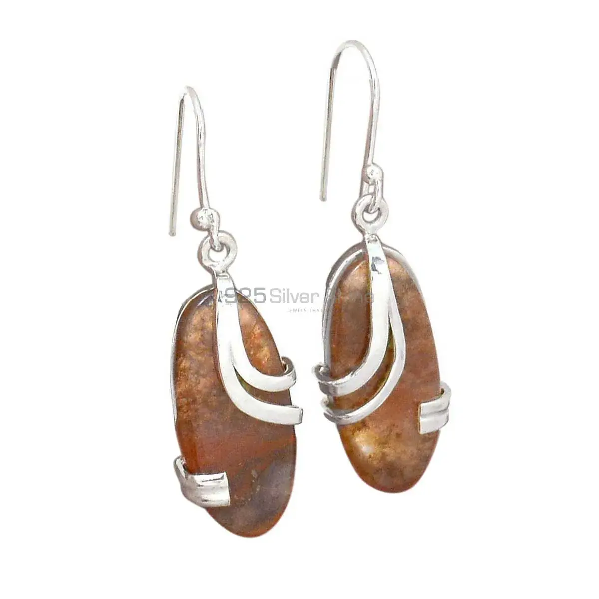 Solid 925 Silver Earrings In Semi Precious Honey Calcite Gemstone 925SE2097_0