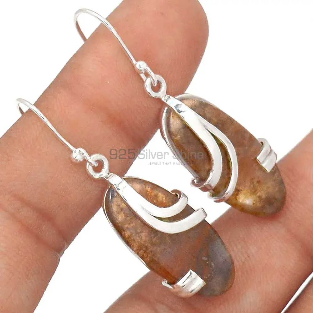 Solid 925 Silver Earrings In Semi Precious Honey Calcite Gemstone 925SE2097_0