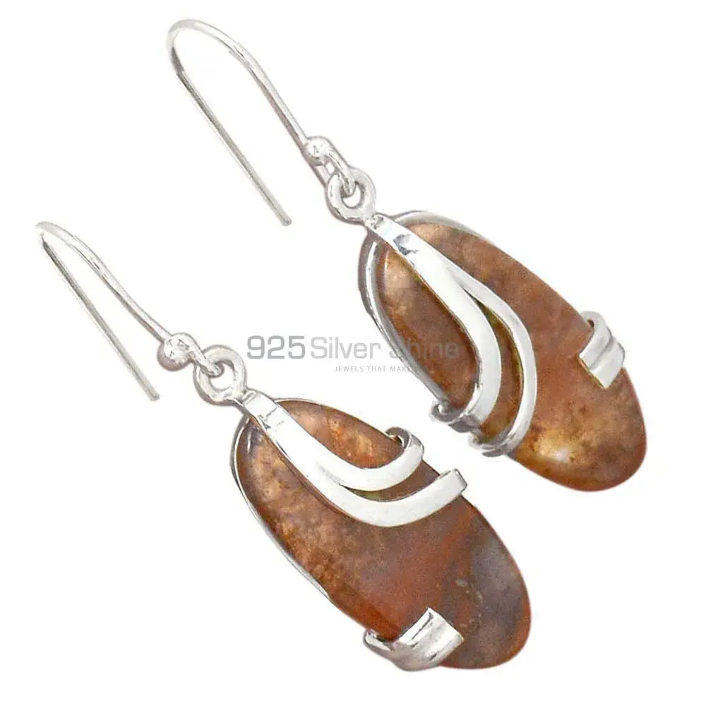 Solid 925 Silver Earrings In Semi Precious Honey Calcite Gemstone 925SE2097_1