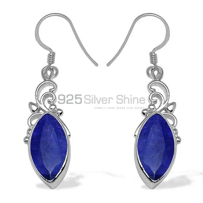 Solid 925 Silver Earrings In Semi Precious Lapis Gemstone 925SE1014