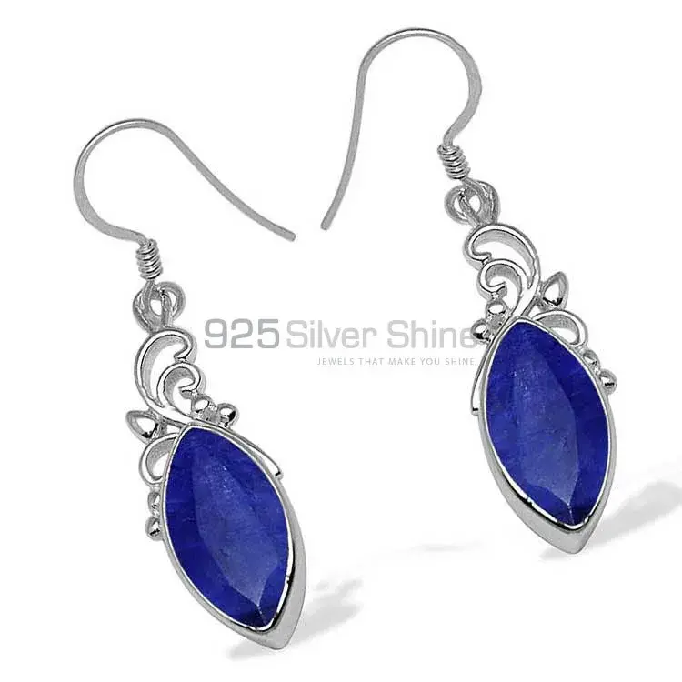 Solid 925 Silver Earrings In Semi Precious Lapis Gemstone 925SE1014_0