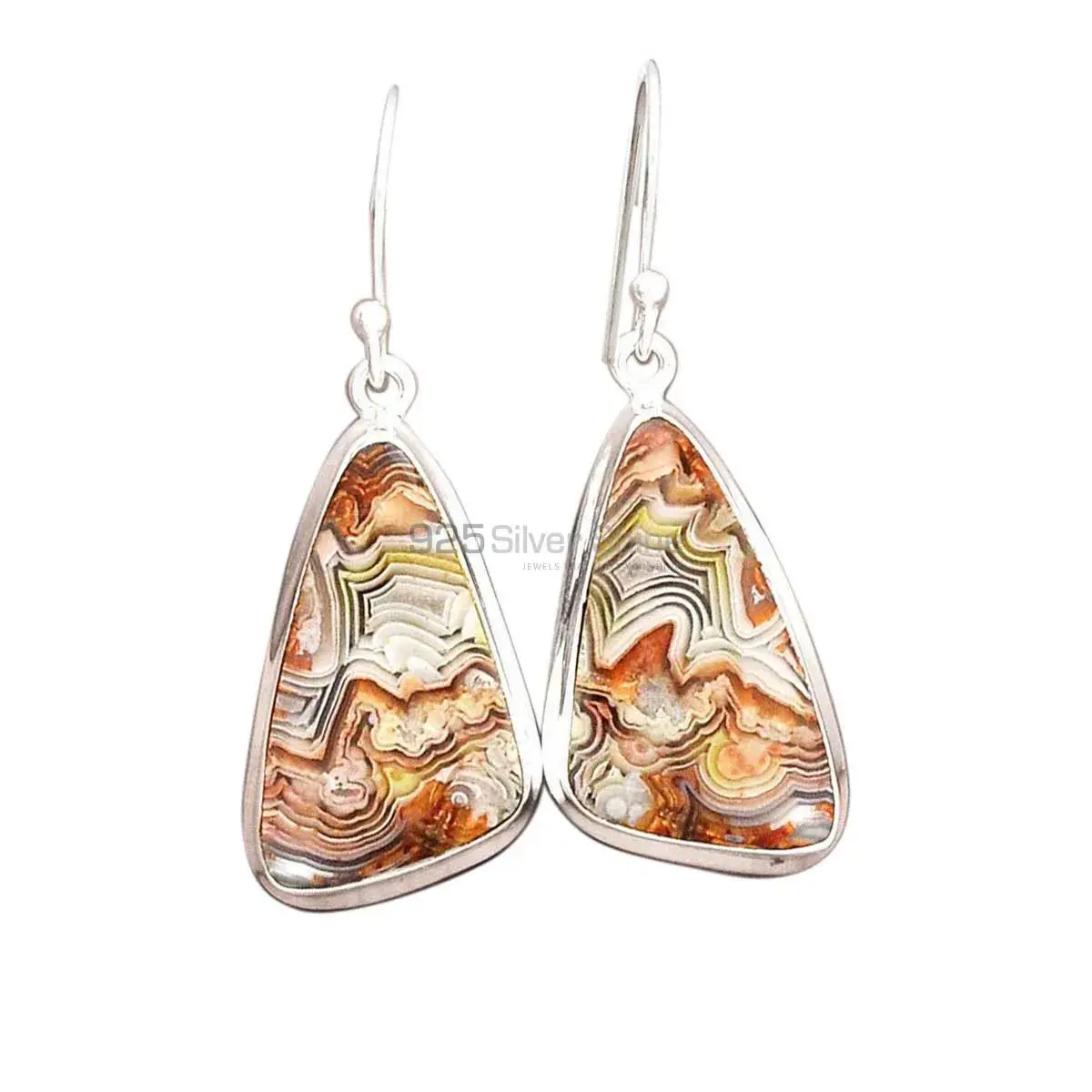 Solid 925 Silver Earrings In Semi Precious Mexican Laguna Lace Gemstone 925SE2255_0