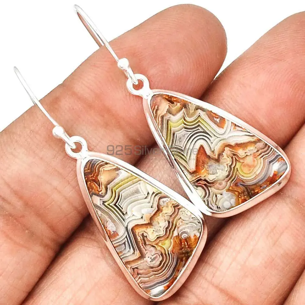 Solid 925 Silver Earrings In Semi Precious Mexican Laguna Lace Gemstone 925SE2255_0