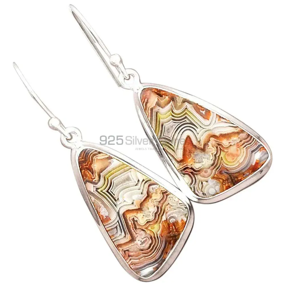 Solid 925 Silver Earrings In Semi Precious Mexican Laguna Lace Gemstone 925SE2255_1