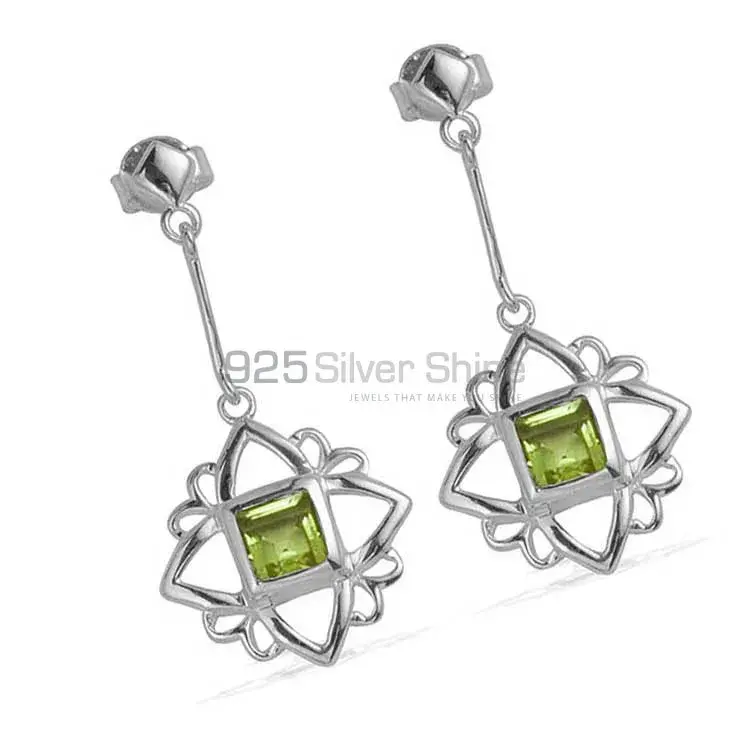 Solid 925 Silver Earrings In Semi Precious Peridot Gemstone 925SE698_0